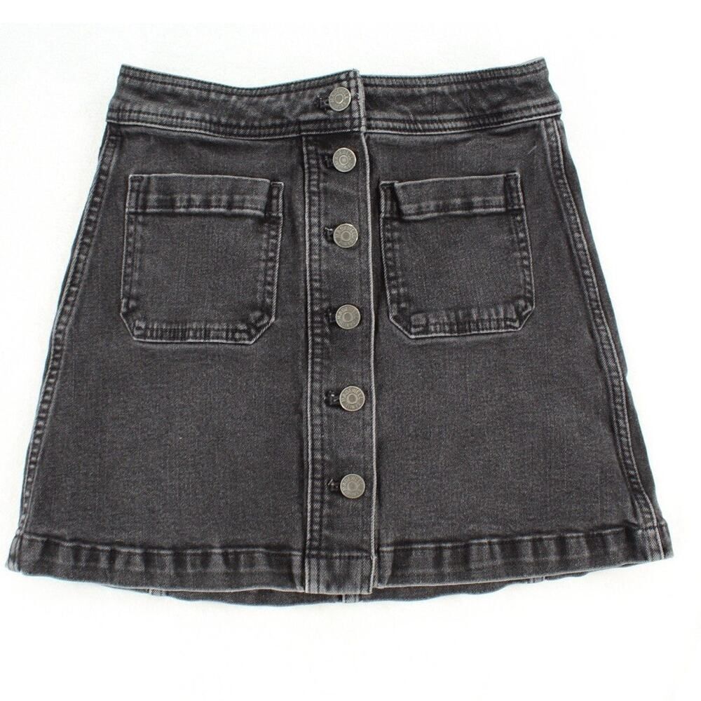 MADEWELL Women's Black Rigid Denim A-Line Button Down 100% Cotton Skirt Size 0